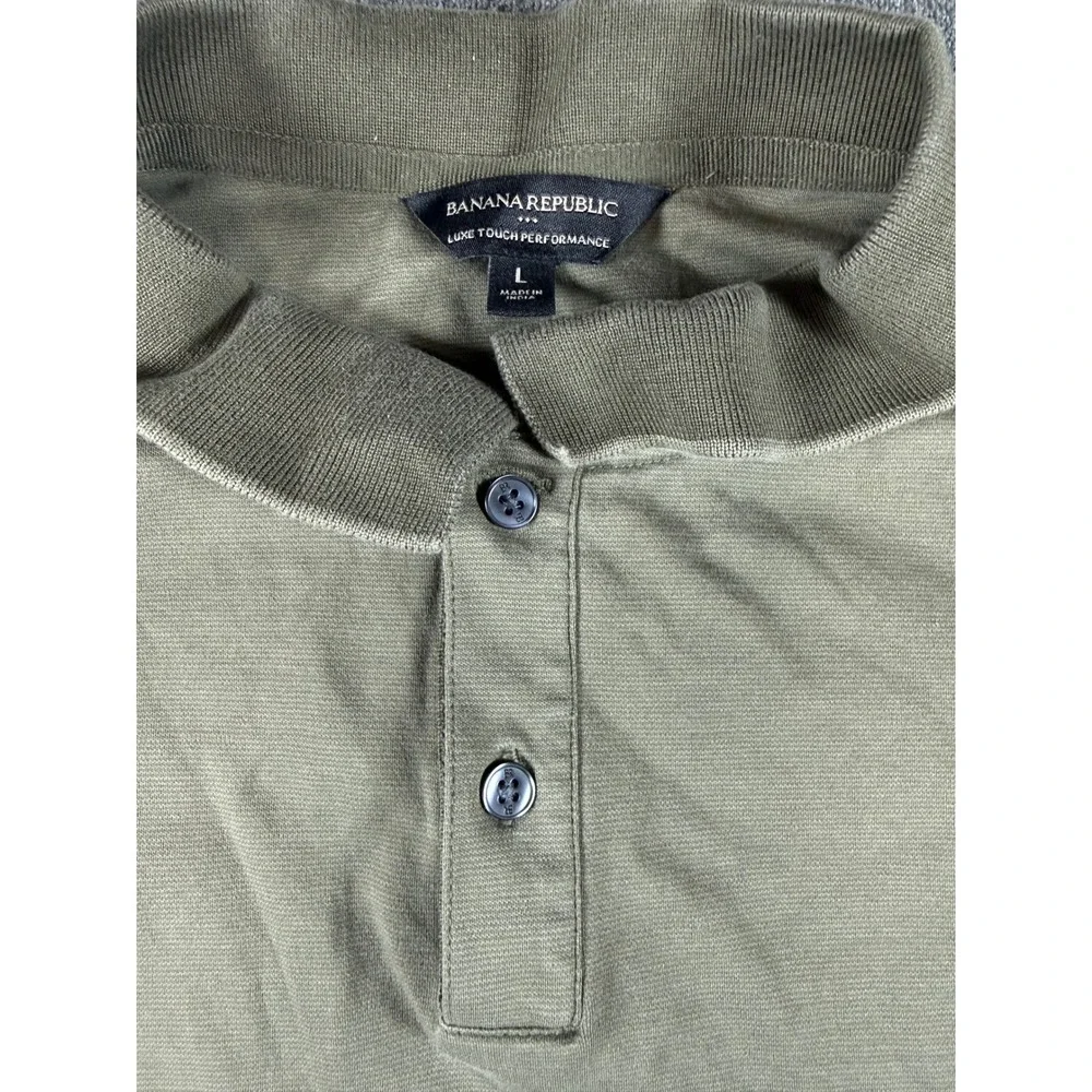 Banana Republic Luxe Touch Performance Polo Mens Large Olive Green Short Sleeve
